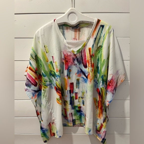 ZOÉ – Abstract multicolor kaftan-style top, estimated size XL. - Picture 1 of 8